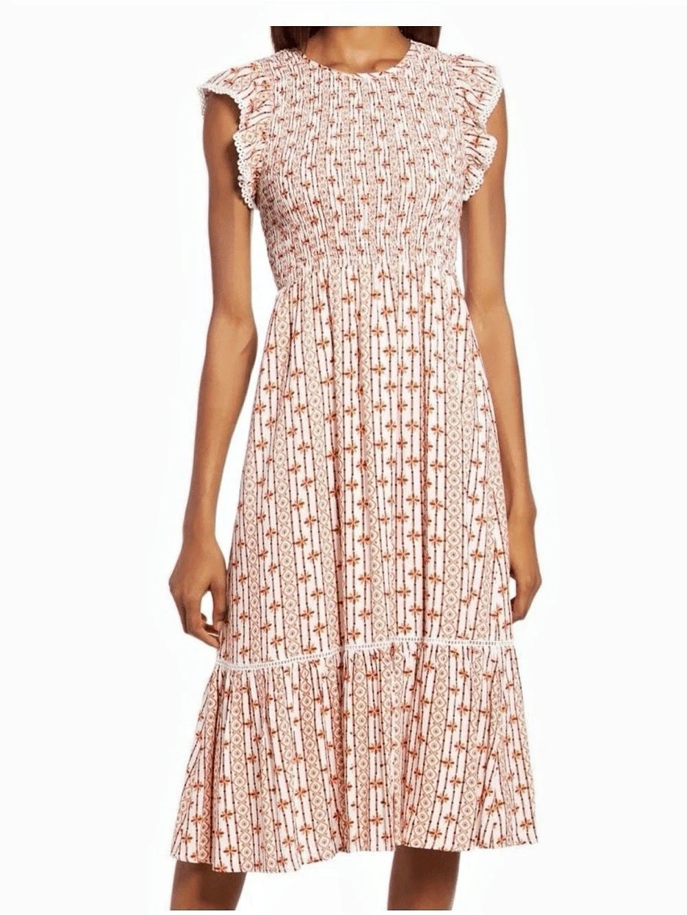 Lost + Wander Sweet Summer Daze Midi Dress White & Orange XL